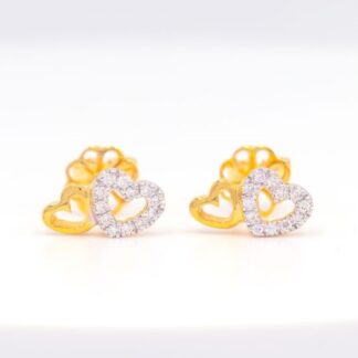 ต่างหูหัวใจคู่ ฝังเพชรรอบหัวใจดวงใหญ่ น่ารักๆ