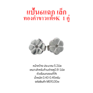 แป้นต่างหู6แฉกเล็ก 1คู่ ทองคำขาว